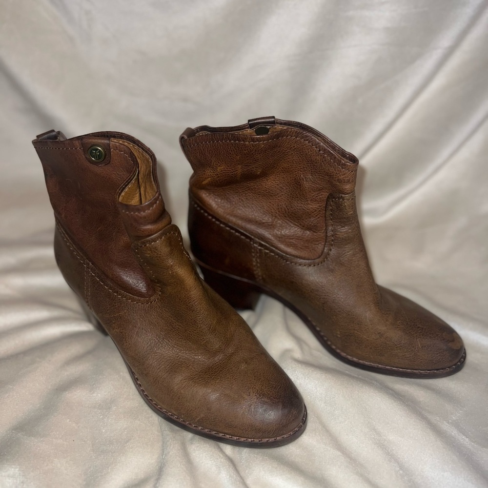Frye Dark Brown Leather Ankle Booties